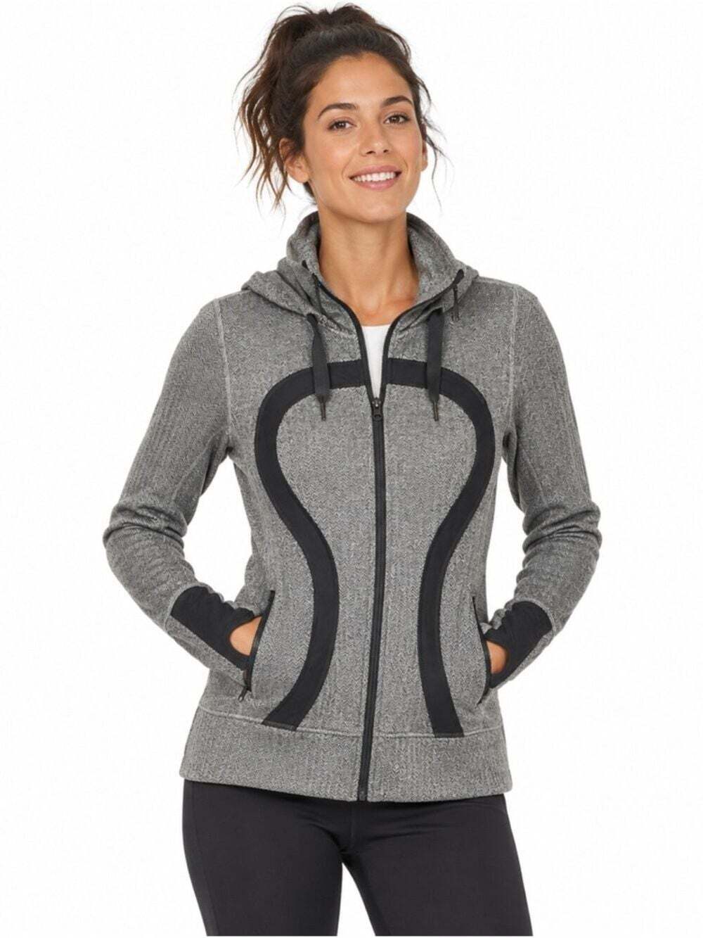Lululemon Grey Knit Full Zip Long Sleeved Activewear Yoga Jacket With Hood